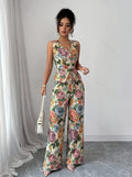 Womens Printed Waist-Cinching Sleeveless Vest Top High-Waisted Wide-Leg Pants Two-Piece Set DC-Beyond Borders Collective