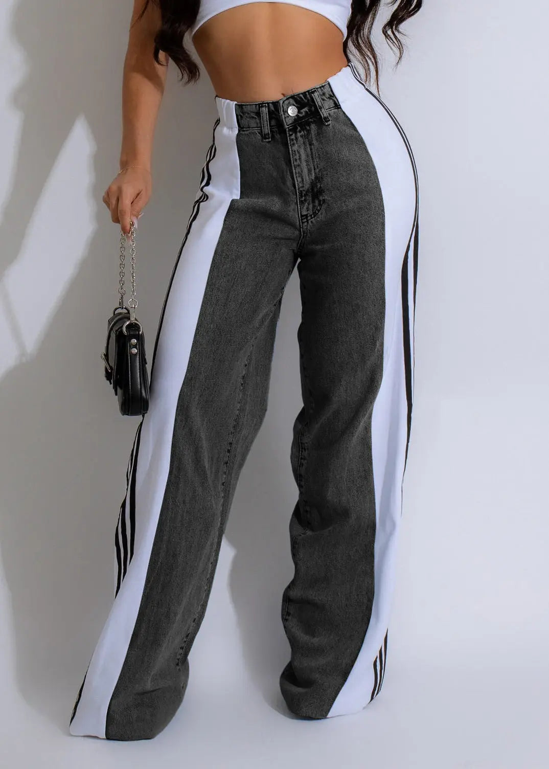 Three Stripe Denim Wide Leg Pants RightOn68