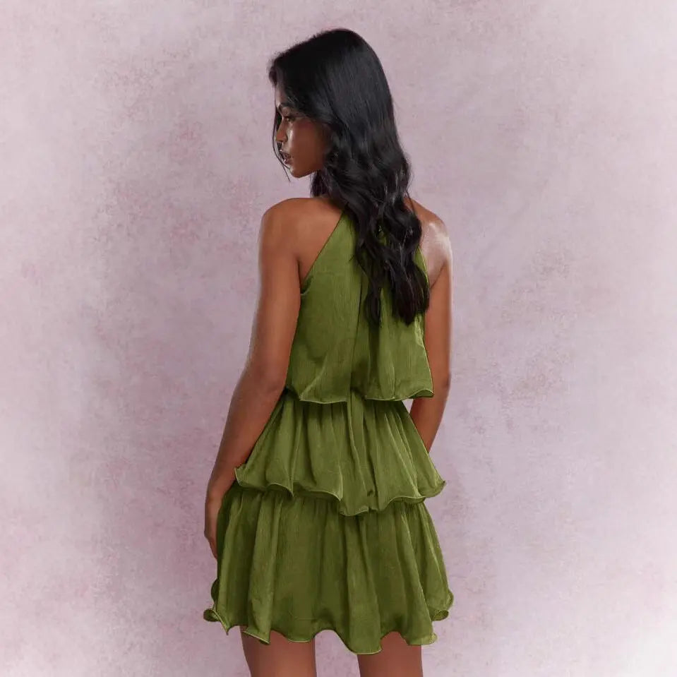 Strapless Sleeveless Sheer Dress With Ruffled Hem And Elegant Design RightOn68