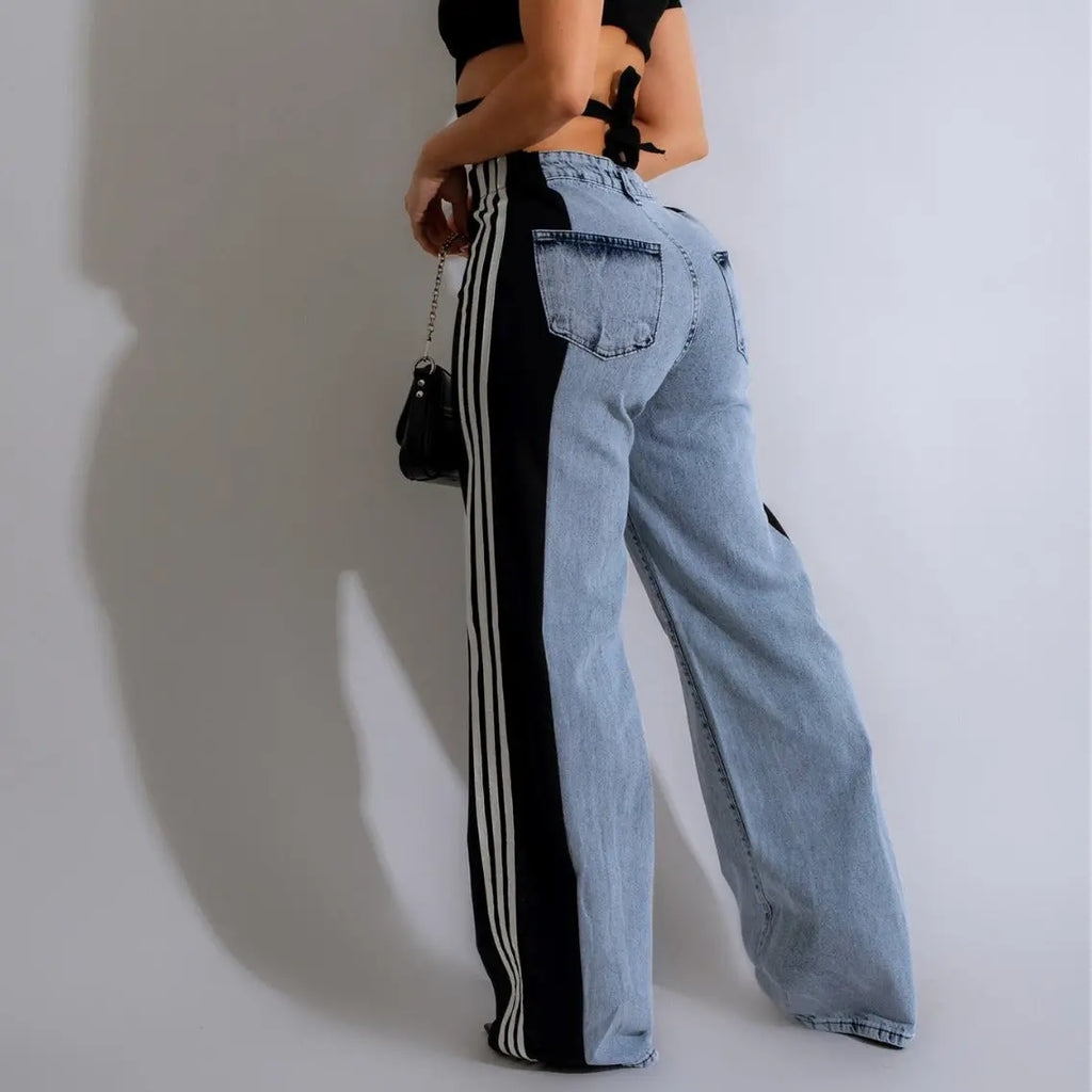 Three Stripe Denim Wide Leg Pants RightOn68