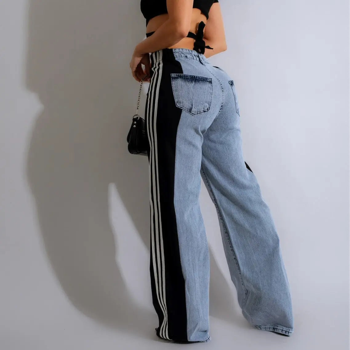 Three Stripe Denim Wide Leg Pants RightOn68