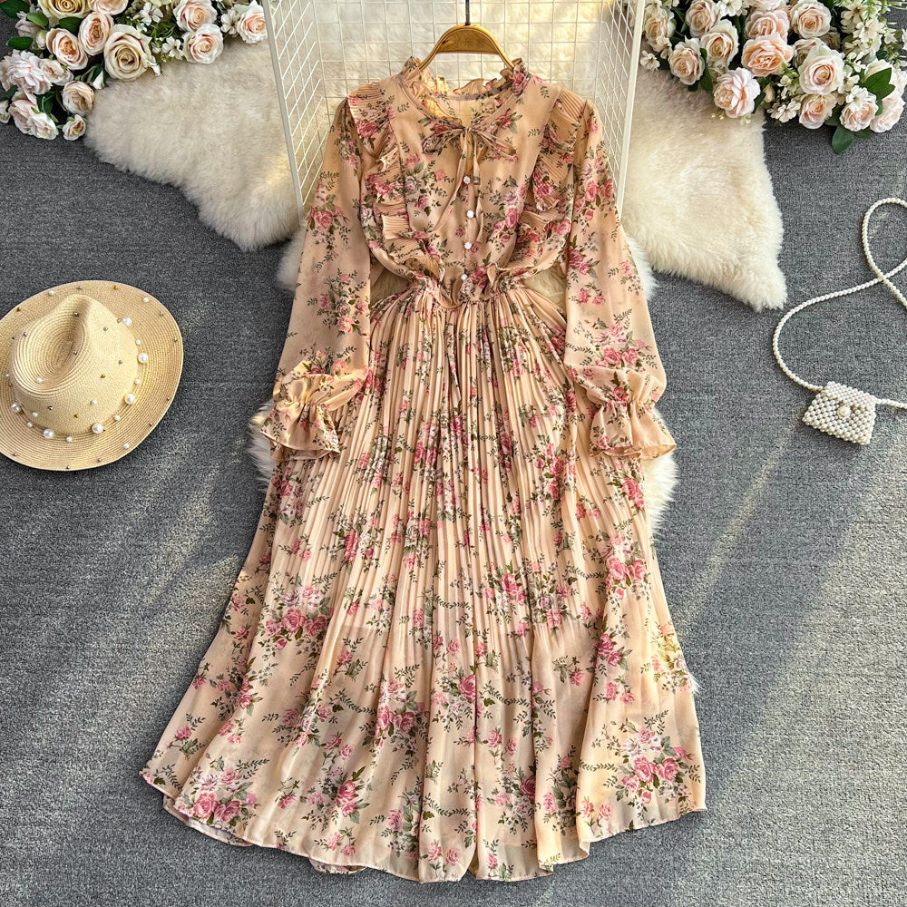 Womens Casual Round-neck Chiffon Dress With Ruffled Trim And Floral Print DC-Beyond Borders Collective