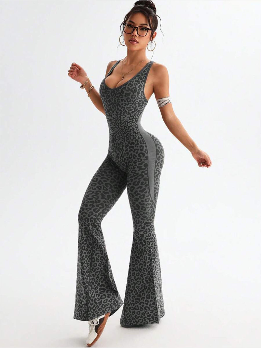Women's Leopard Print Crisscross Back Seamless One-Piece Yoga Jumpsuit For Fitness & Sports DC-Beyond Borders Collective