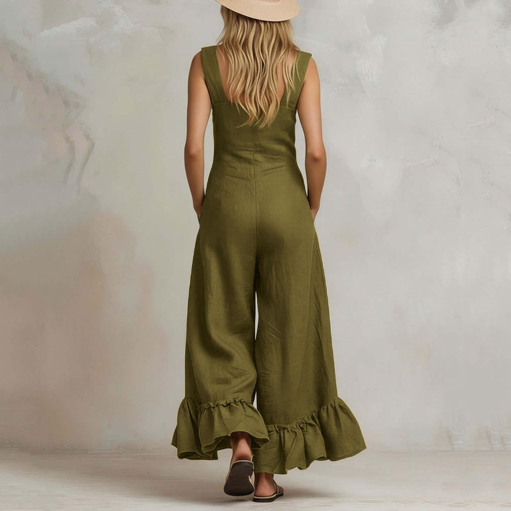 Wide-leg Flounce-trimmed Strap Jumpsuit For Women DC-Beyond Borders Collective