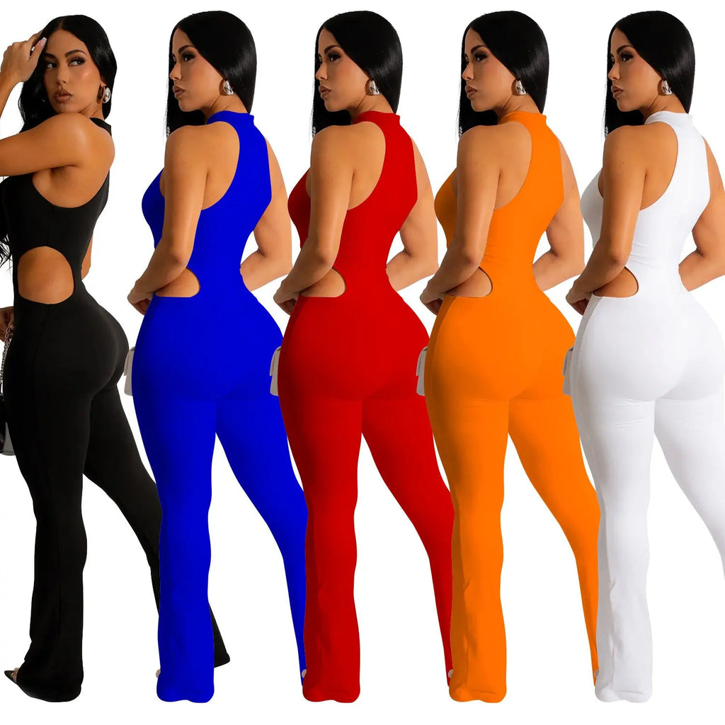 Women's Solid Color Sexy Halter Hollow-out Jumpsuit DC-Beyond Borders Collective