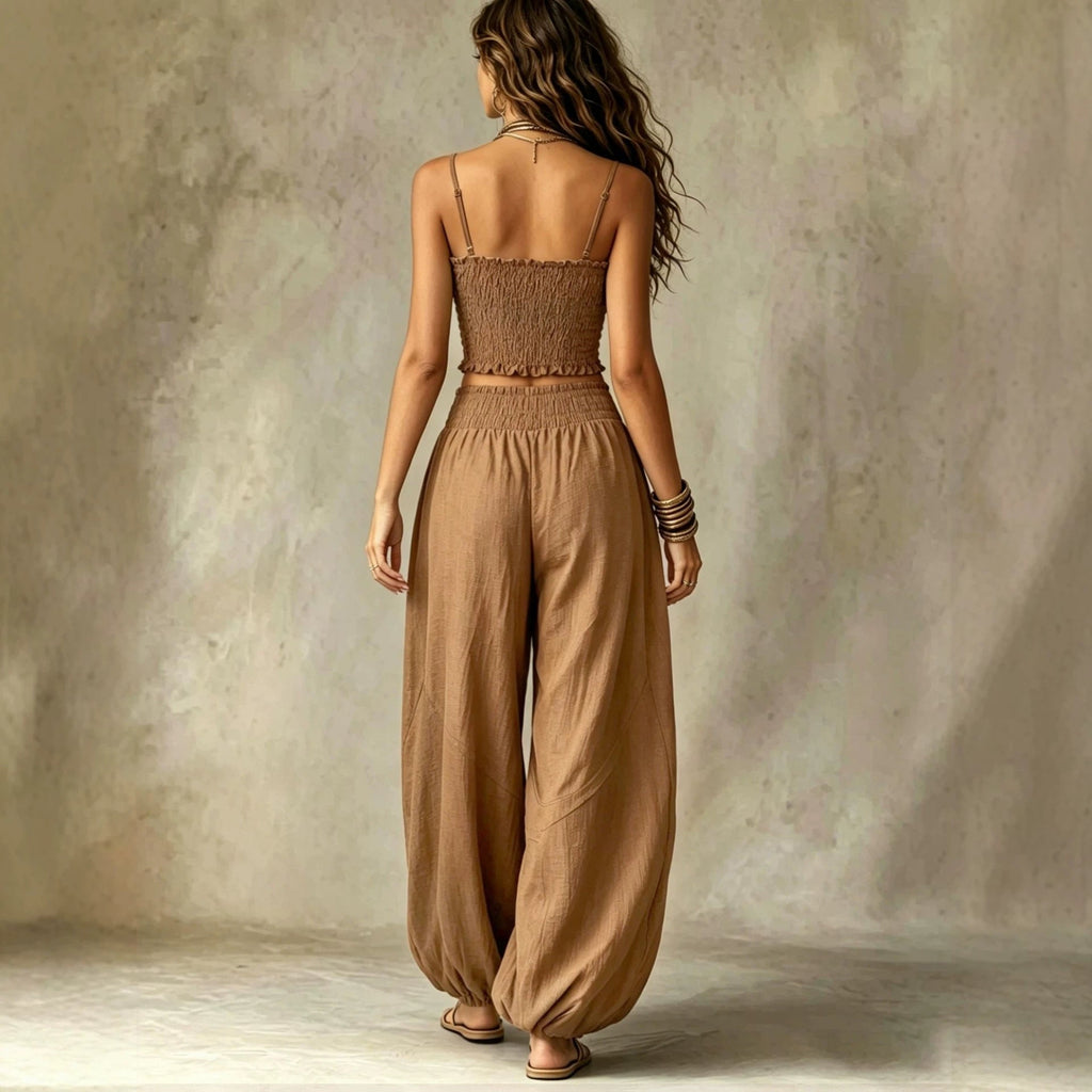 Elegant Strapless Cropped Camisole Paired With Lantern Pants Set DC-Beyond Borders Collective