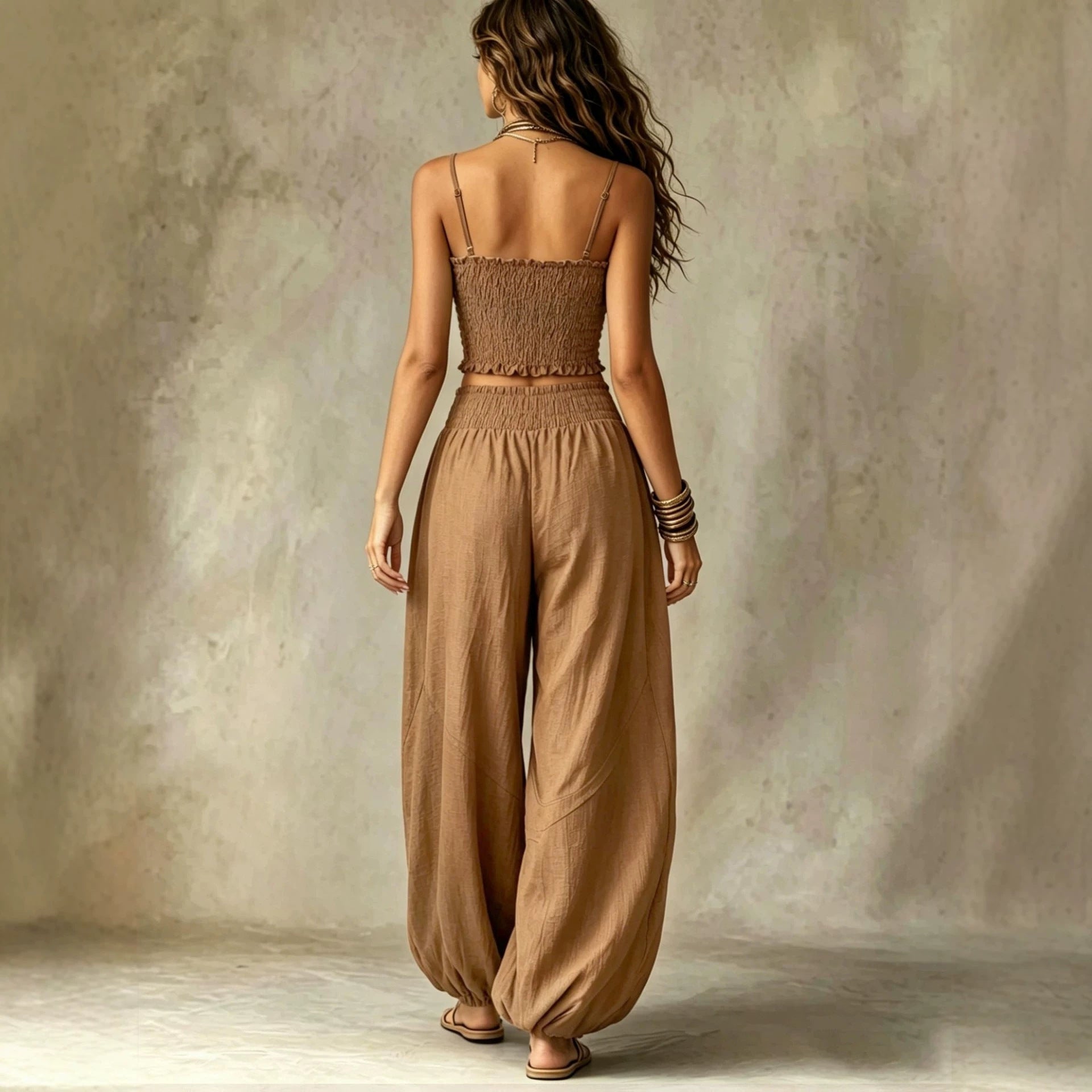 Elegant Strapless Cropped Camisole Paired With Lantern Pants Set DC-Beyond Borders Collective