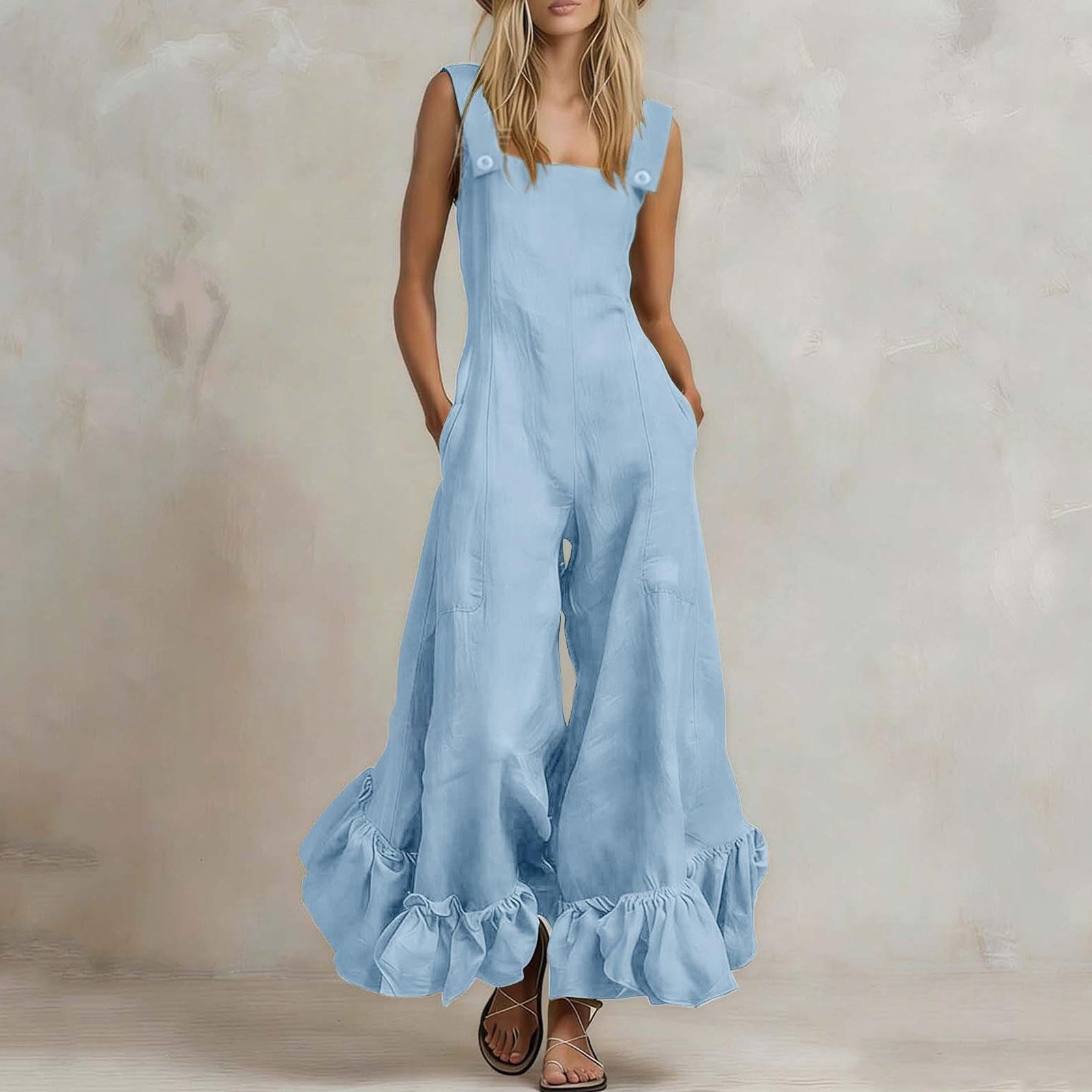 Wide-leg Flounce-trimmed Strap Jumpsuit For Women DC-Beyond Borders Collective