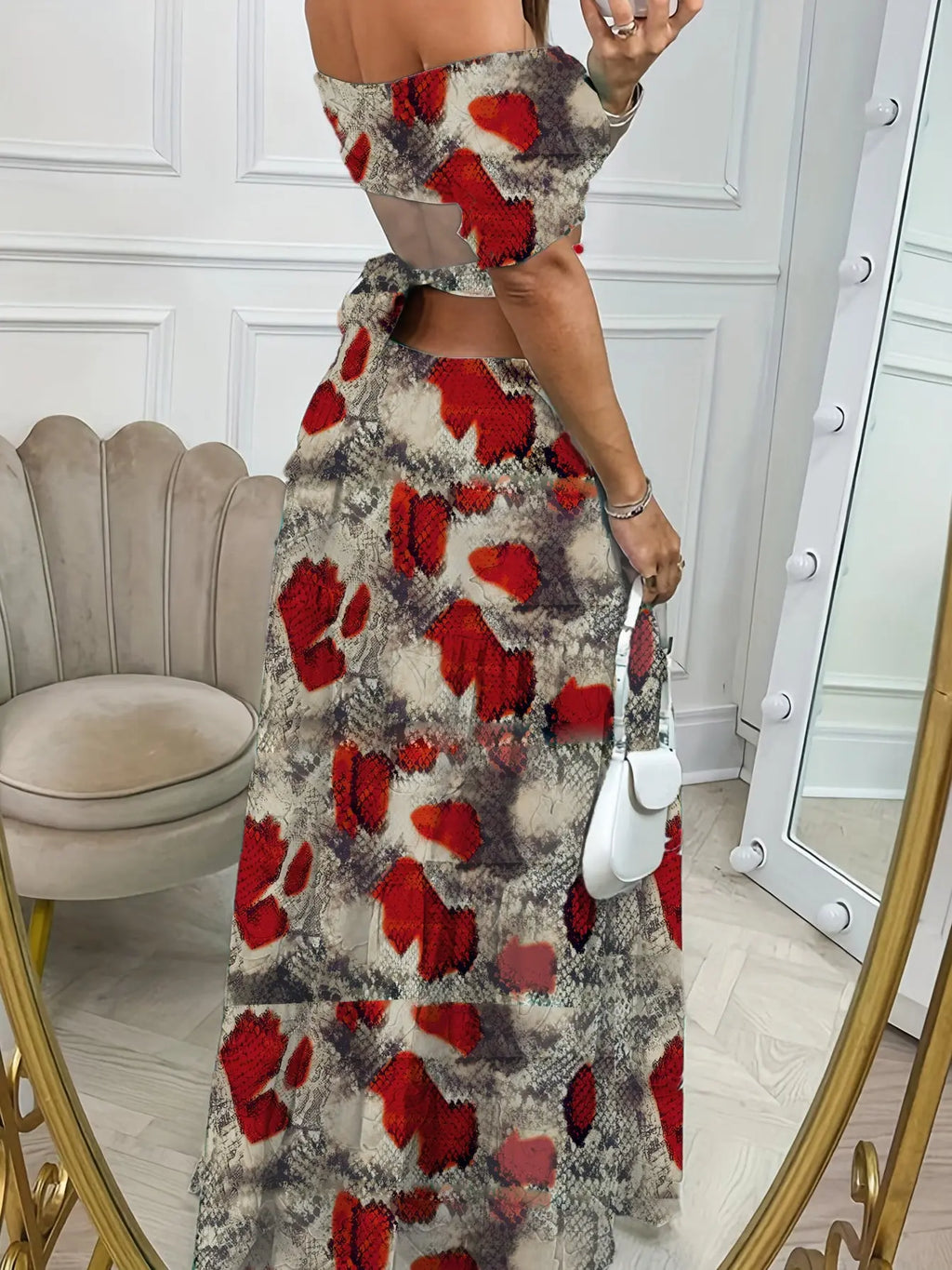 Printed One-line Long Dress RightOn68