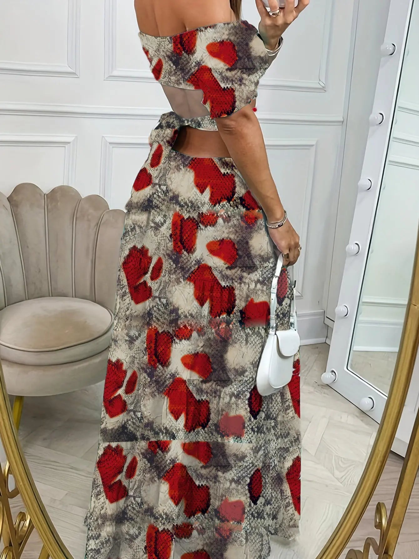 Printed One-line Long Dress RightOn68