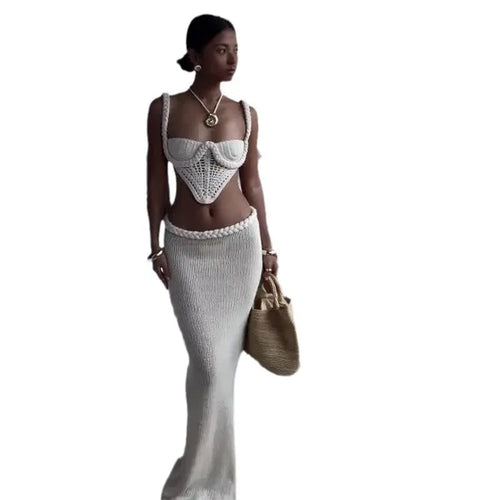 Crochet Knit 2 Piece Skirt Set RightOn68