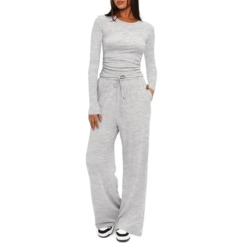 2-Piece Casual Suit - Long Sleeve Top & Wide Leg Pants Dropshipman