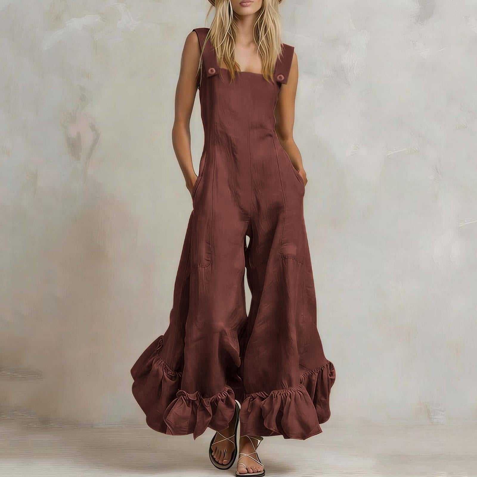 Wide-leg Flounce-trimmed Strap Jumpsuit For Women DC-Beyond Borders Collective
