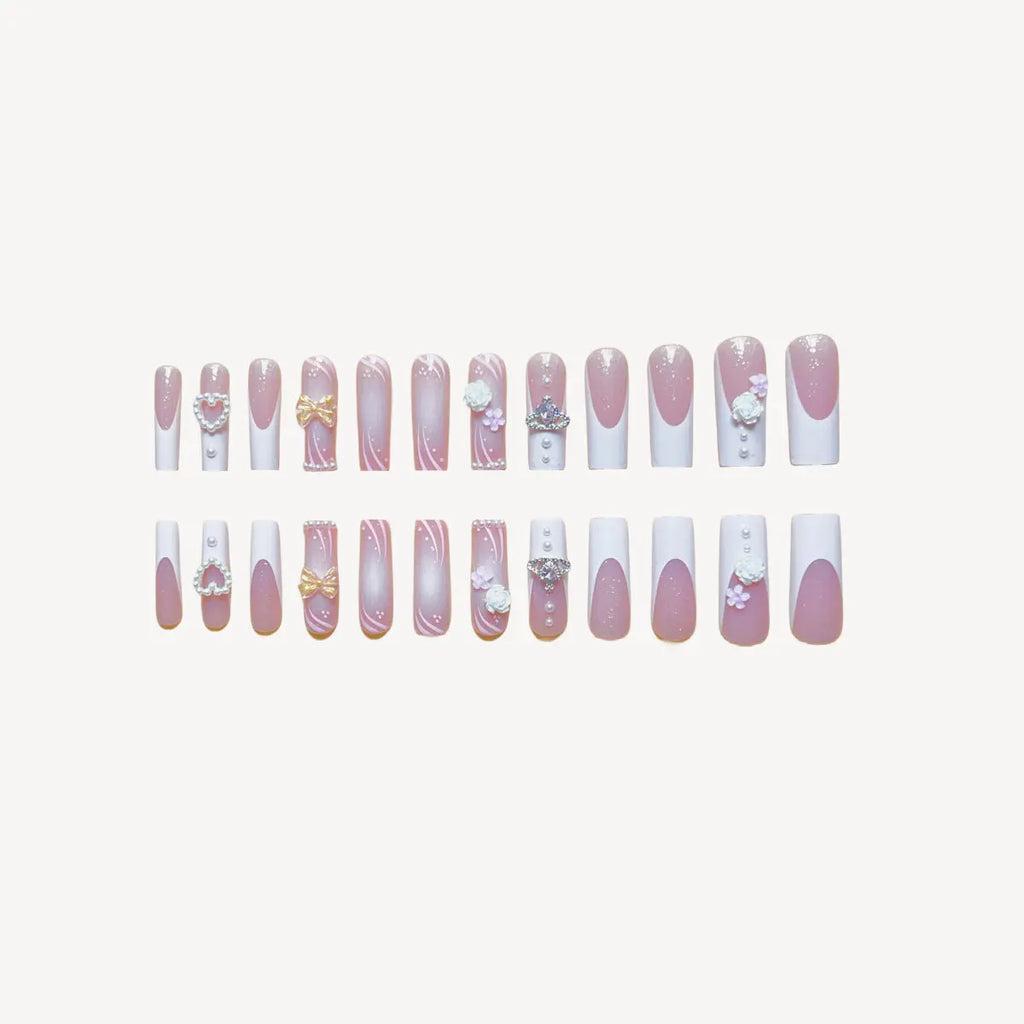 Rectangular Multi-diamond Press Fake Nails RightOn68