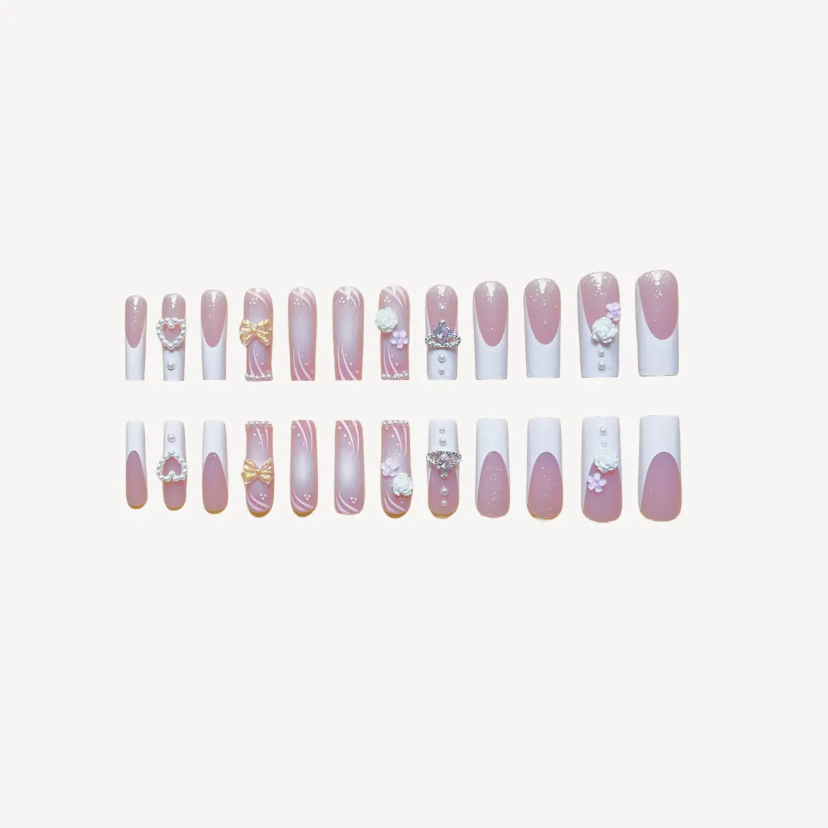 Rectangular Multi-diamond Press Fake Nails RightOn68