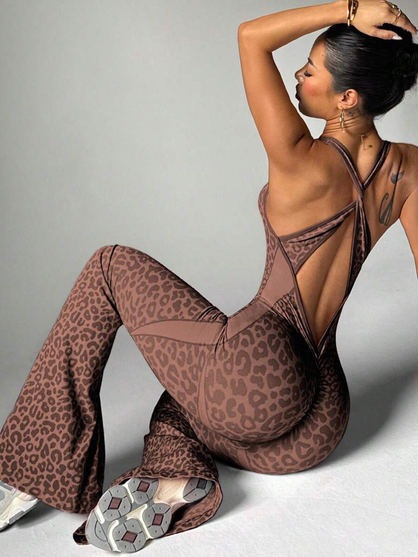 Women's Leopard Print Crisscross Back Seamless One-Piece Yoga Jumpsuit For Fitness & Sports DC-Beyond Borders Collective
