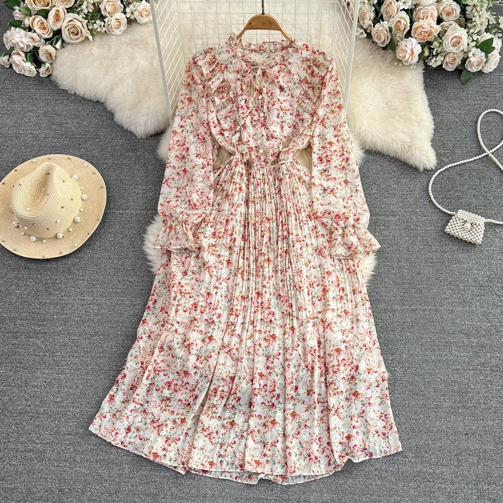 Womens Casual Round-neck Chiffon Dress With Ruffled Trim And Floral Print DC-Beyond Borders Collective