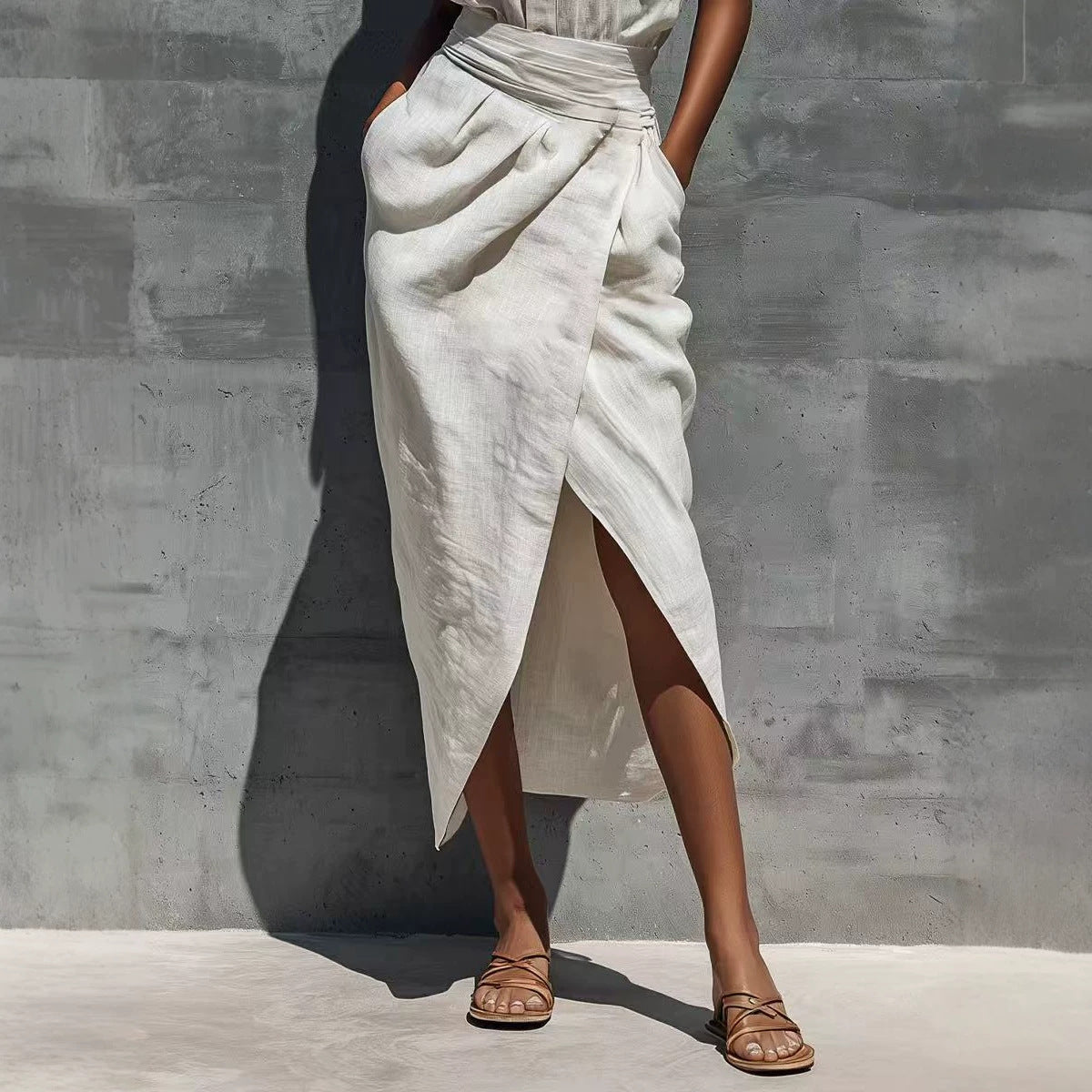 Sleeveless Lapel-button Pocket Shirt And Slit Skirt Set DC-Beyond Borders Collective