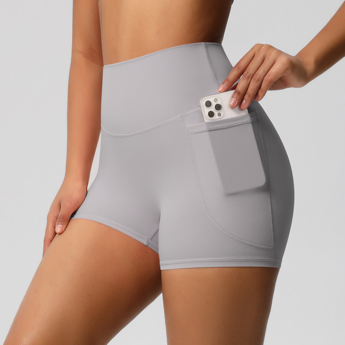 Brushed Solid Color Pocket High Waist Tight High Elastic Yoga Shorts DC-Beyond Borders Collective