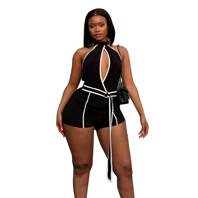Womens Halter-Neck Lace-Up Hollow-Out Jumpsuit DC-Beyond Borders Collective