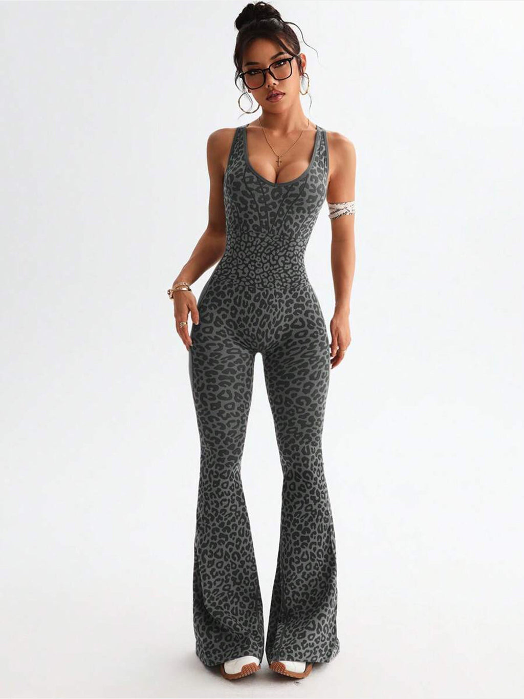 Women's Leopard Print Crisscross Back Seamless One-Piece Yoga Jumpsuit For Fitness & Sports DC-Beyond Borders Collective