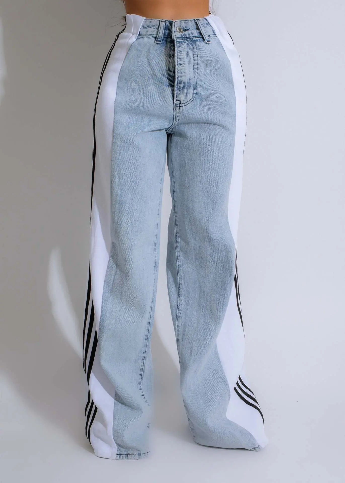 Three Stripe Denim Wide Leg Pants RightOn68