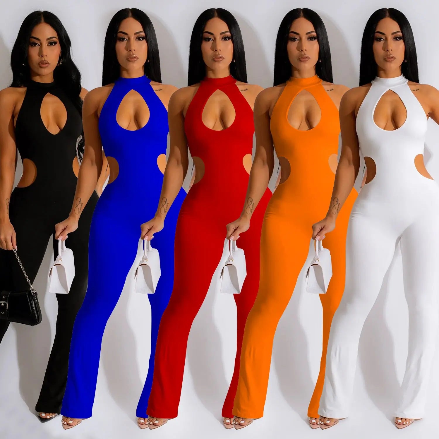 Women's Solid Color Sexy Halter Hollow-out Jumpsuit DC-Beyond Borders Collective