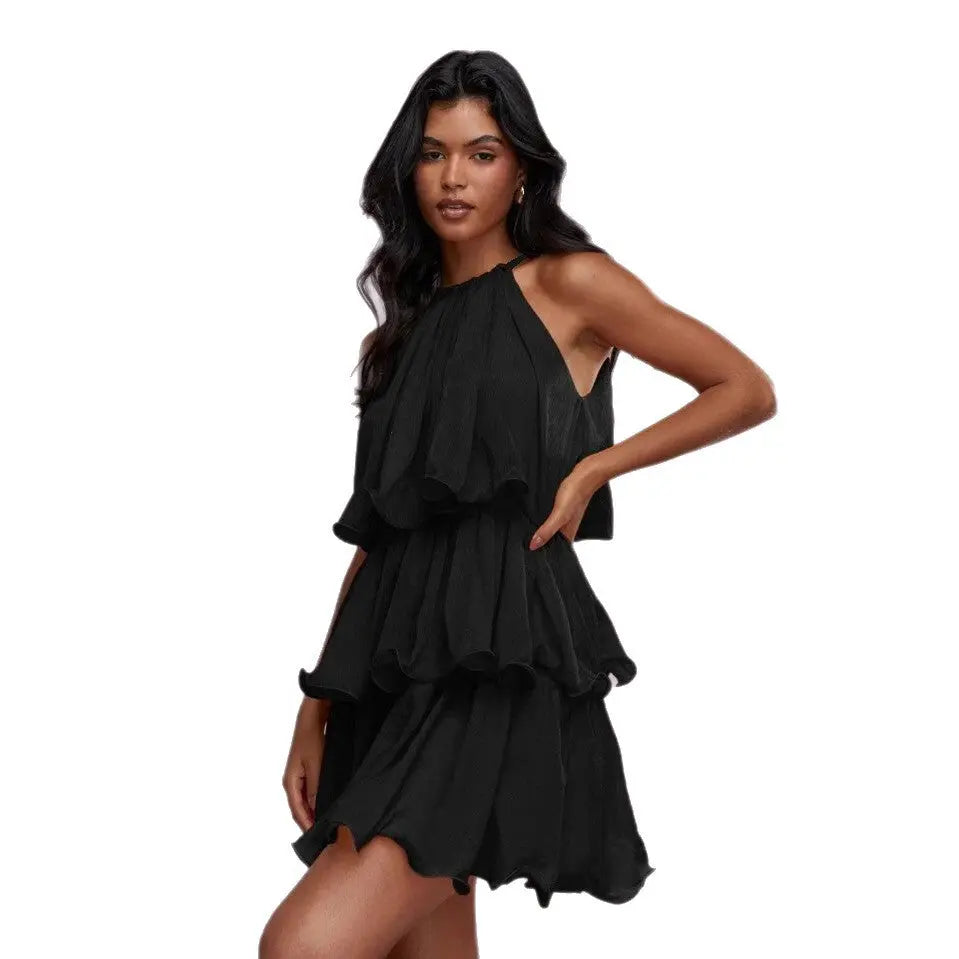 Strapless Sleeveless Sheer Dress With Ruffled Hem And Elegant Design RightOn68