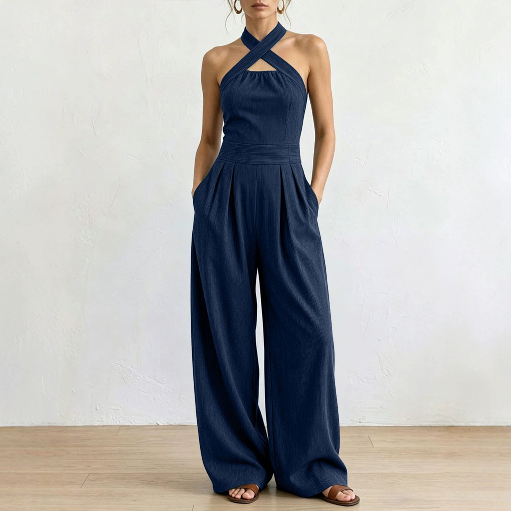 Off-shoulder Sleeveless Crossover Halter Jumpsuit DC-Beyond Borders Collective