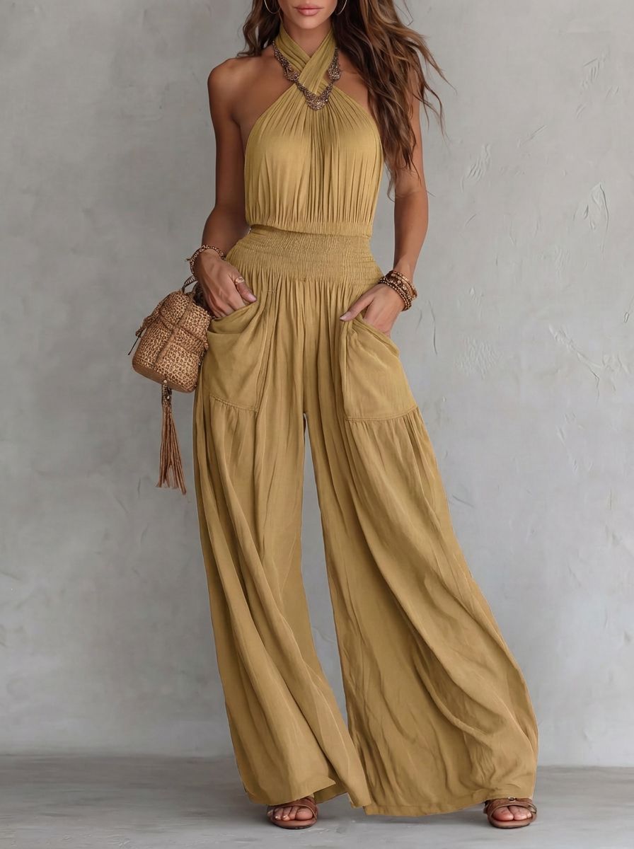 Womens Slim-fit Backless Sleeveless Wide-leg Jumpsuit DC-Beyond Borders Collective