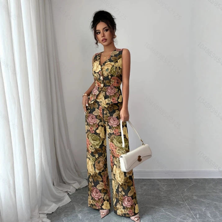Womens Printed Waist-Cinching Sleeveless Vest Top High-Waisted Wide-Leg Pants Two-Piece Set DC-Beyond Borders Collective