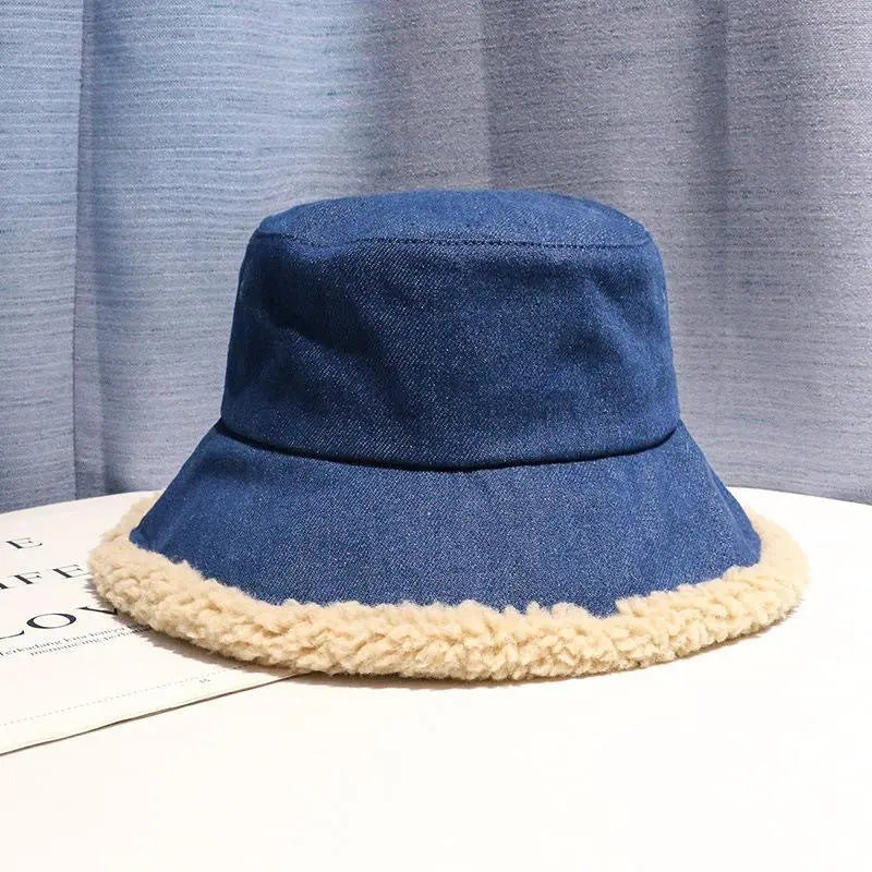 Denim Double Lamb Plush Fisherman Hat RightOn68