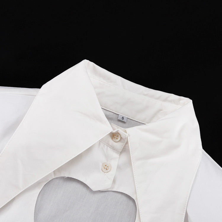 Pointed Collar Heart Cutout Long Sleeve Crop Shirt DC-Beyond Borders Collective