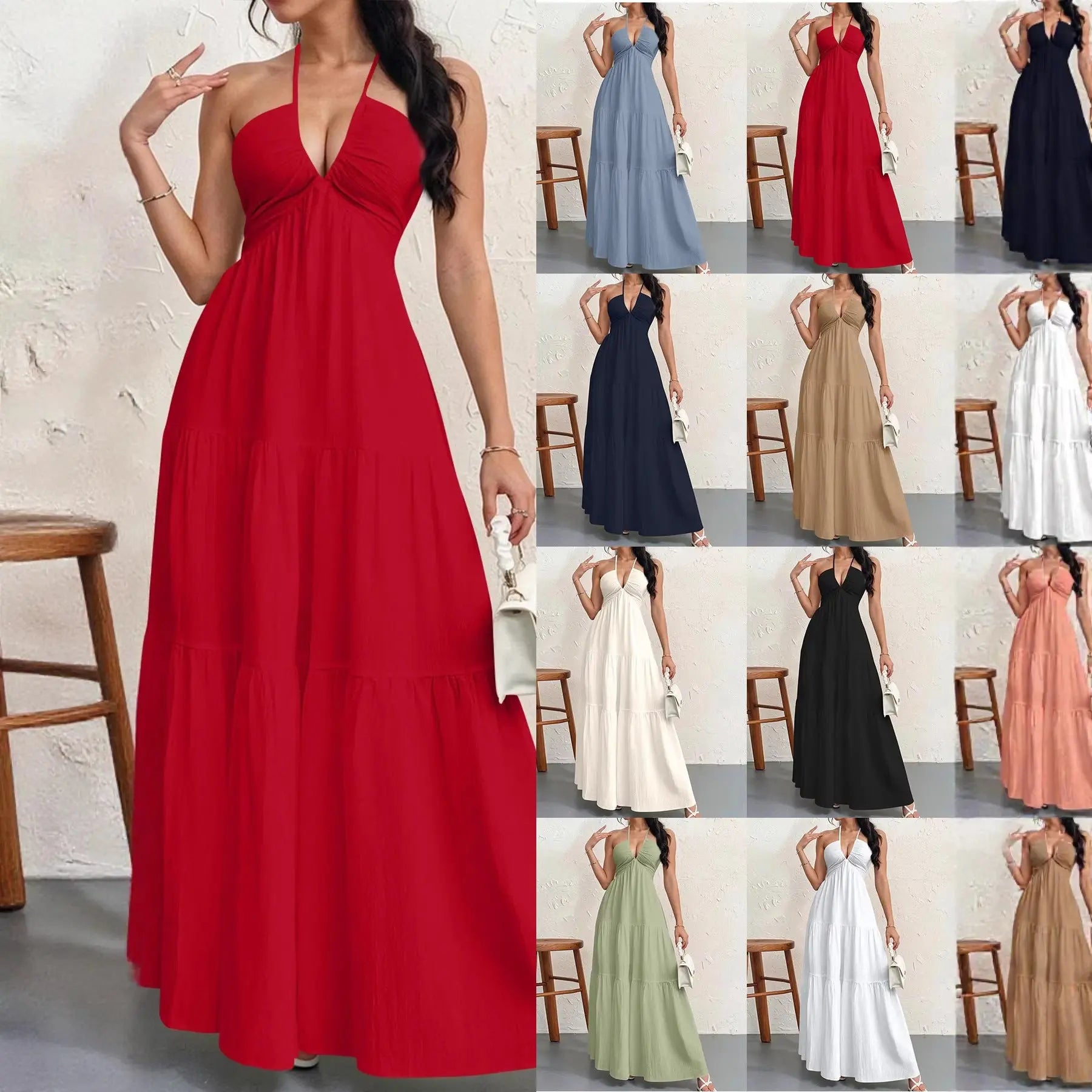 Womens Backless Halterneck Dress - RightOn68