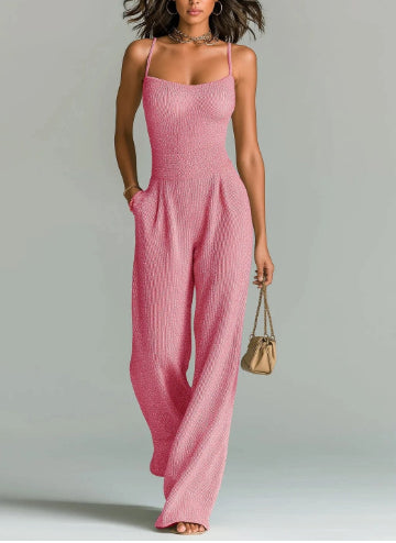Women's Casual Ribbed-Texture Sleeveless Solid Color Jumpsuit DC-Beyond Borders Collective