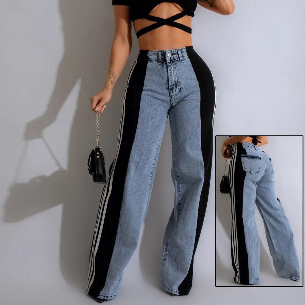 Three Stripe Denim Wide Leg Pants RightOn68