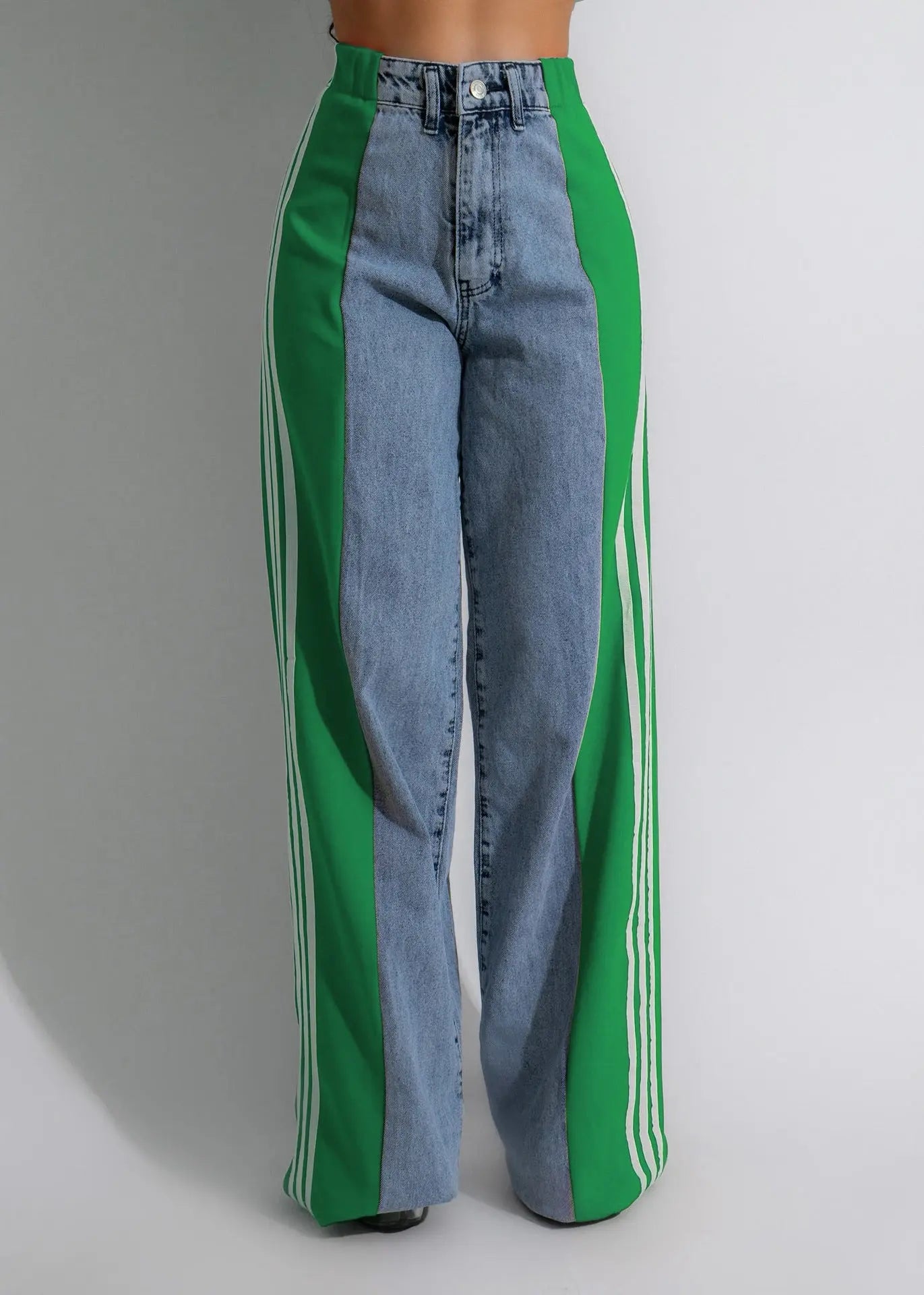 Three Stripe Denim Wide Leg Pants RightOn68