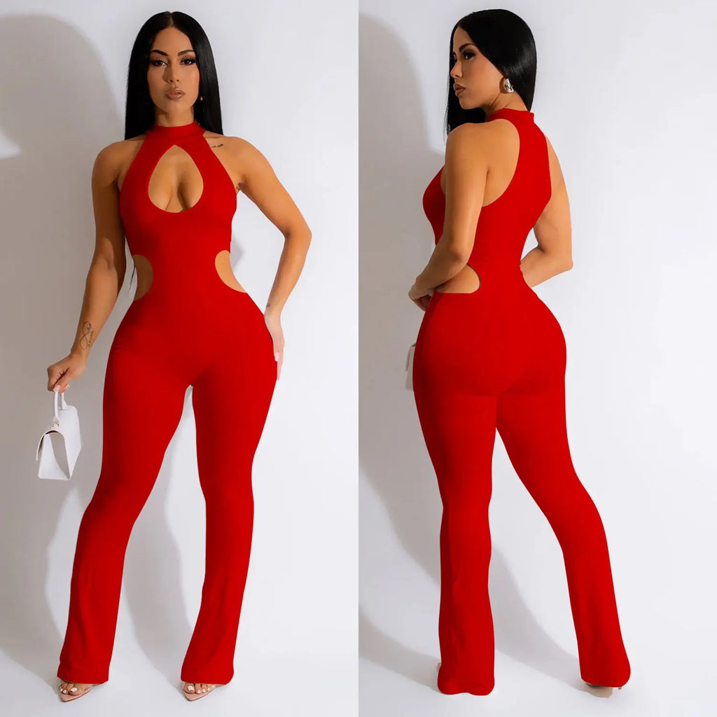 Women's Solid Color Sexy Halter Hollow-out Jumpsuit DC-Beyond Borders Collective
