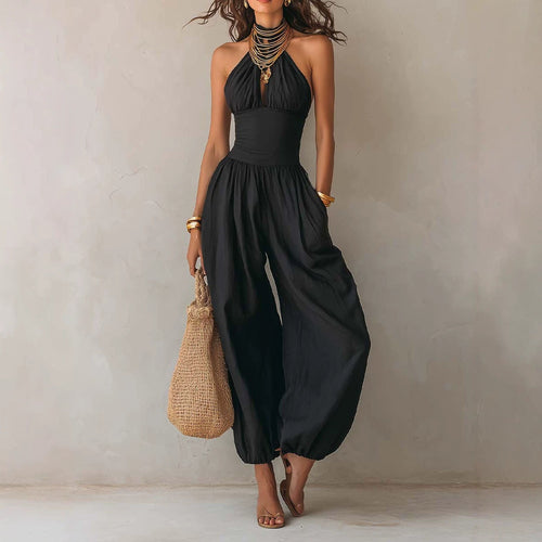 Bohemian-style Backless Hollow-out Lantern-leg Jumpsuit DC-Beyond Borders Collective