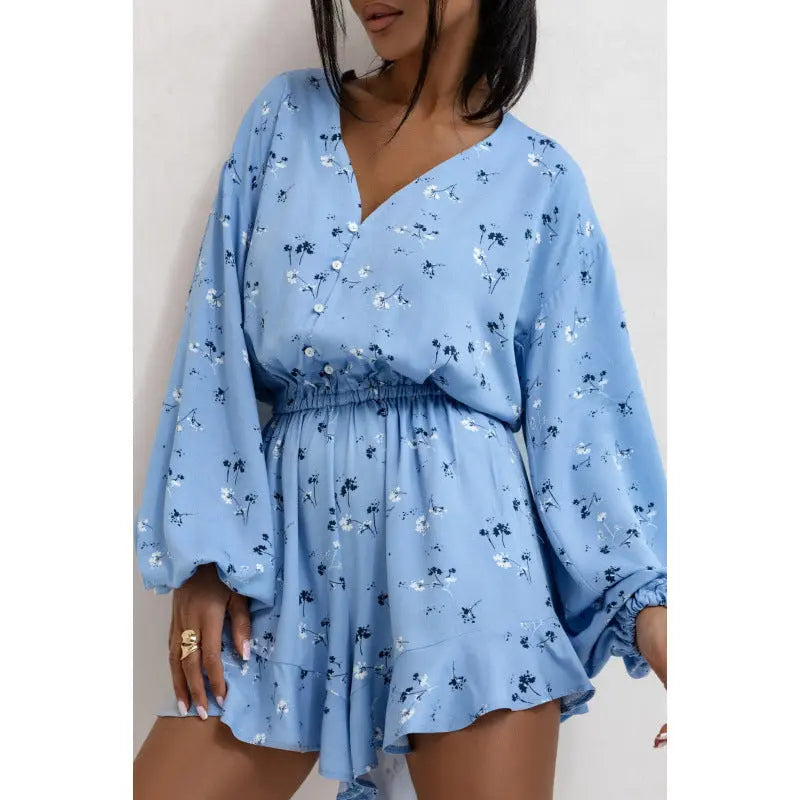 Printed V-neck Long Sleeve Jumpsuit DC-Beyond Borders Collective