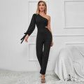High-waisted One-shoulder Womens Slim-fit Solid-color Jumpsuit DC-Beyond Borders Collective