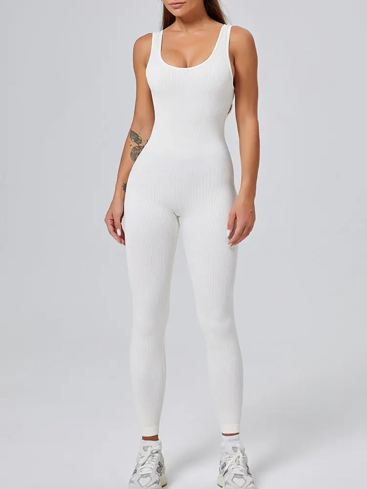 Threaded-knit Tummy-control Butt-lifting Form-fitting Breathable U-neck Bodysuit RightOn68