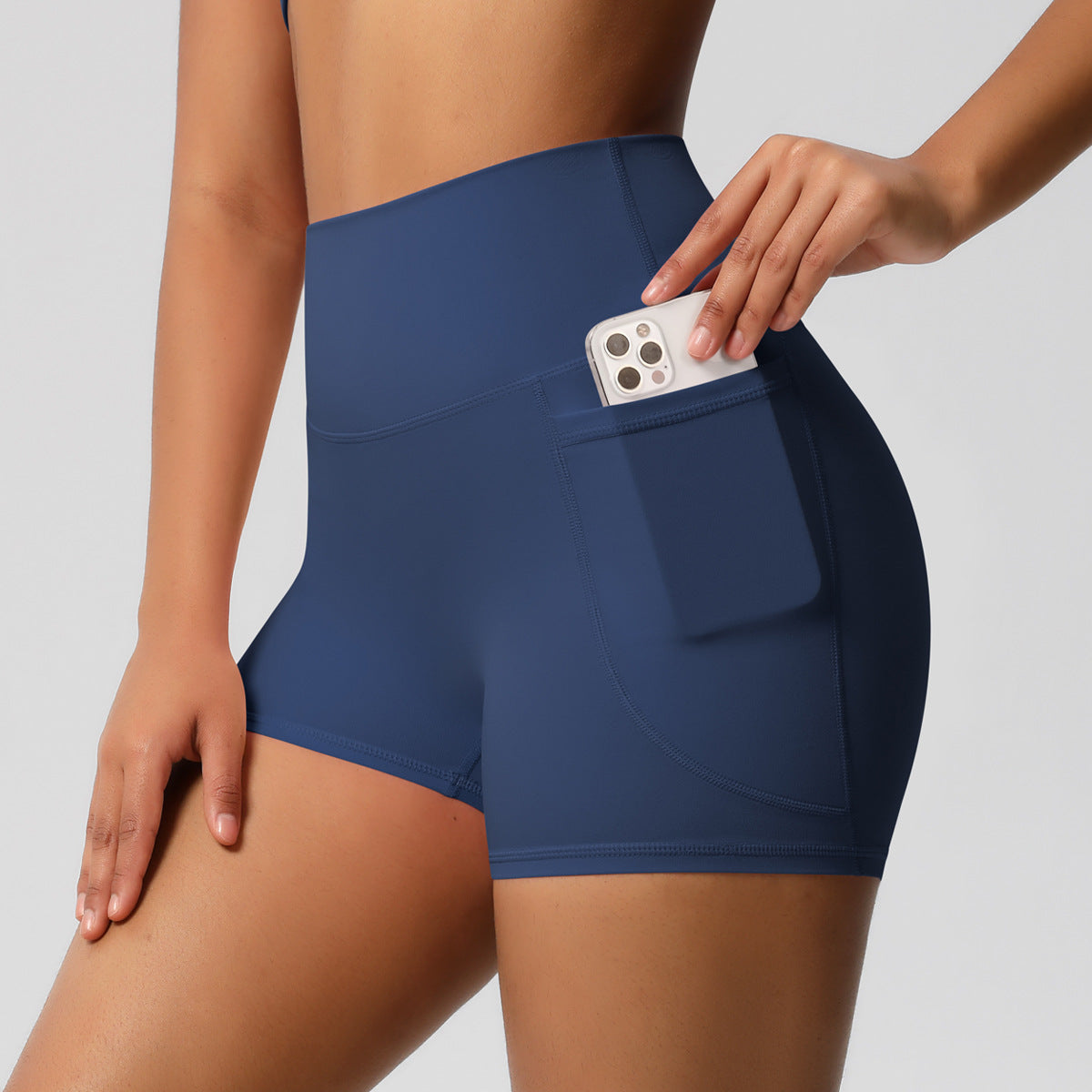 Brushed Solid Color Pocket High Waist Tight High Elastic Yoga Shorts DC-Beyond Borders Collective