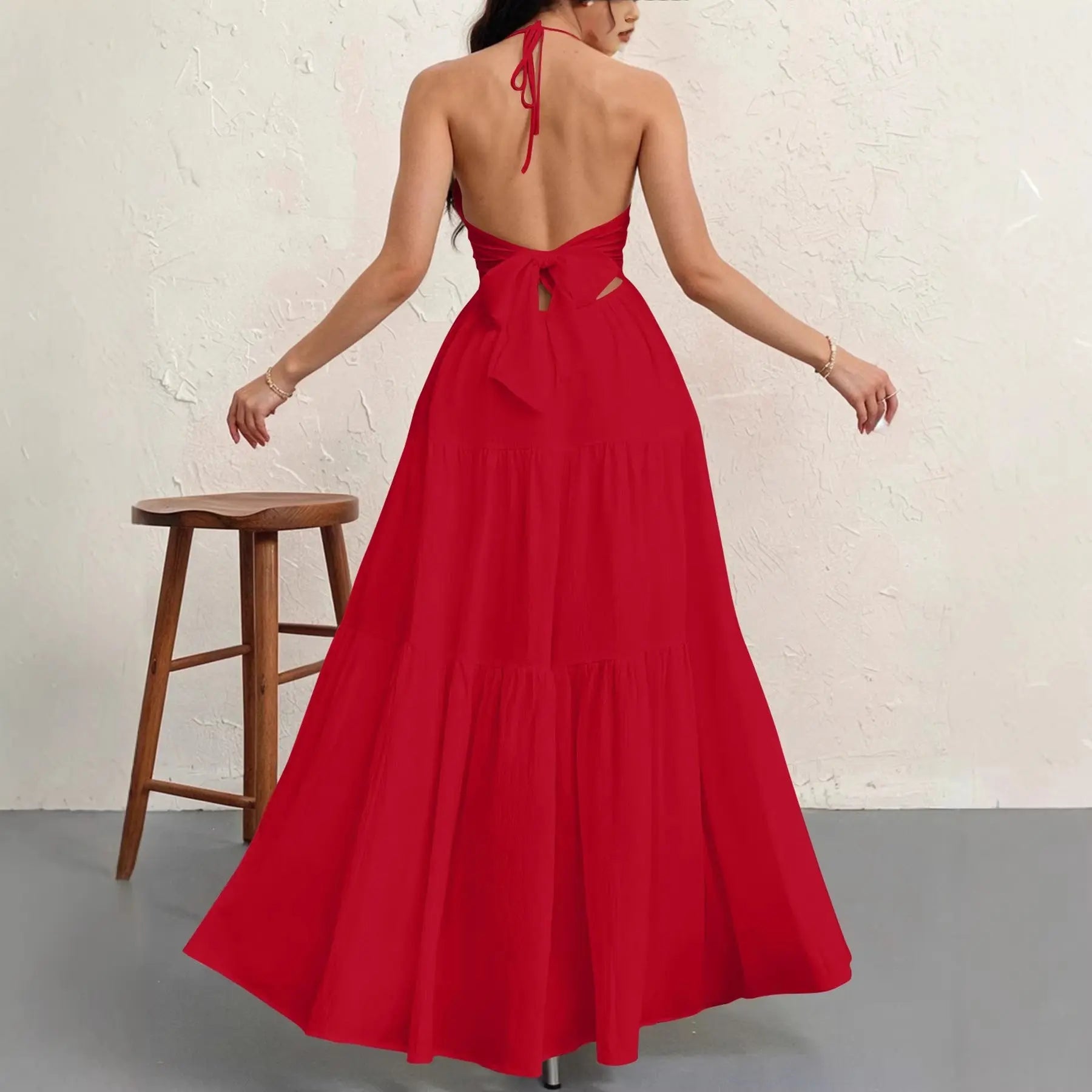 Womens Backless Halterneck Dress - RightOn68